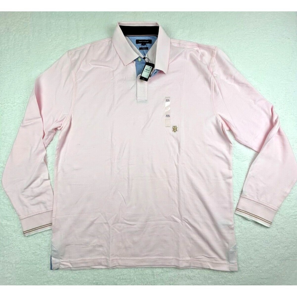 NEW Men's Tommy Hilfiger Size XXL Long Sleeve Polo Shirt Pink Pullover